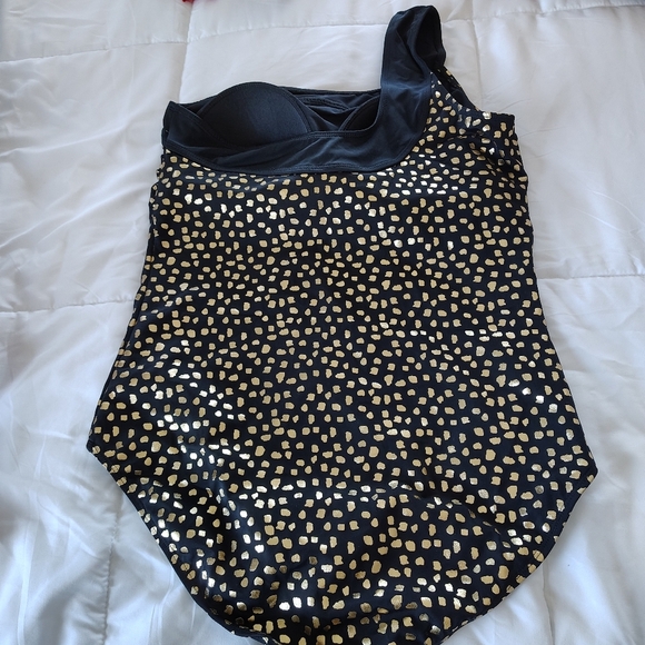 Swimsuits For All Black One Shoulder Gold Speckled One Piece Bathing Suit 16 - Picture 5 of 11